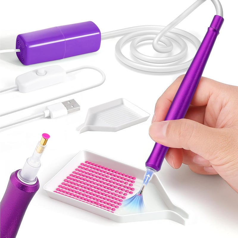 PP OPOUNT Diamond Art Accessories, Wax-Free Diamond Art Pens with 2 Storage Trays, Ergonomic Design DiamondPainting Pen, Long-lasting and Stable (Purple) - Image 1